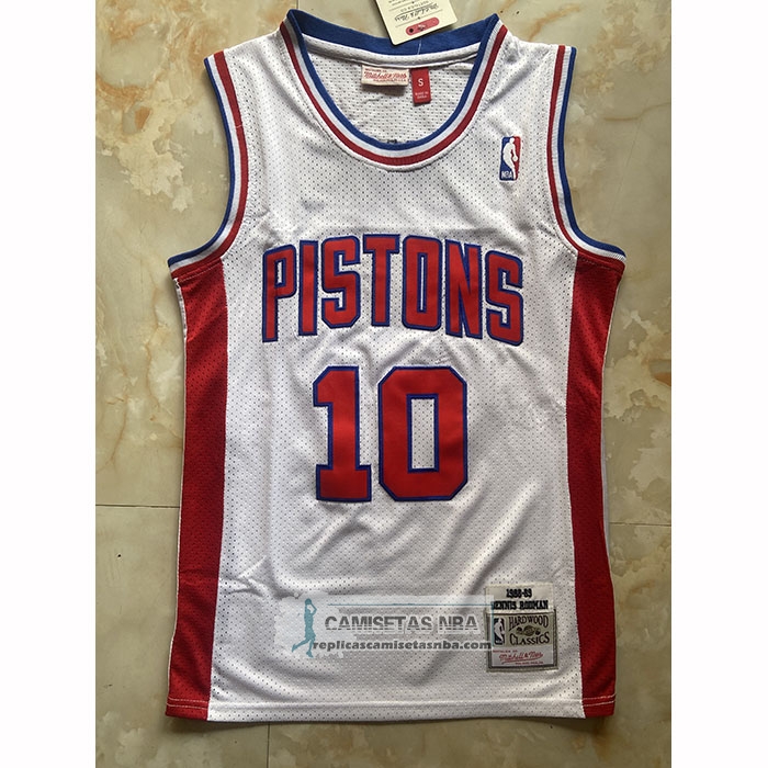 Camiseta Detroit Pistons Dennis Rodman NO 10 Mitchell & Ness 1988-89 Blanco